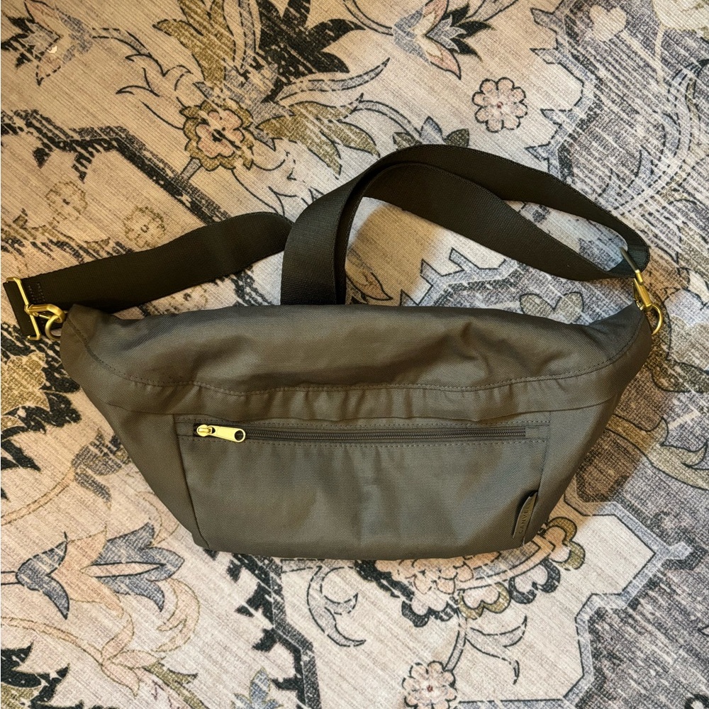 CANVELLE Olive Green Oversized Belt Bag with Gold Accents